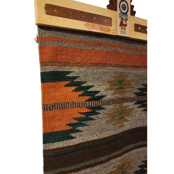 Native American Southwestern Style Wool Rug Handwoven Wall Hanging 61x28 - Picture 4 of 16